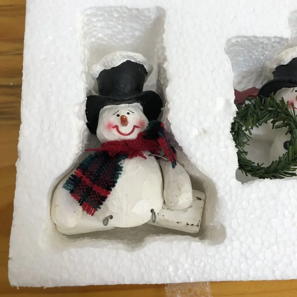 Folk Art Set 3 Snowmen Christmas Tree Ornaments‎ In Box Holiday Decor